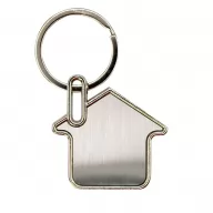Toma fotográfica de llavero casa-plata promocional, ideal para personalización de marca.