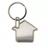 Toma fotográfica de llavero casa-plata promocional, ideal para personalización de marca.