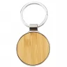 Toma fotográfica de llavero redondo bamboo promocional, ideal para personalización de marca.