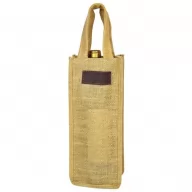 Toma fotográfica de portavinos yute promocional, ideal para personalización de marca.