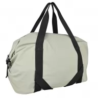 Imagen de backpacks promocionales estilo rolltop en color gris y azul con broche frontal de hebilla, cierres verticales y tirantes acolchados para personalización de marca.