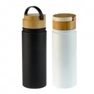 Toma fotográfica de termo ambar promocional, ideal para personalización de marca.