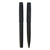 Juego de dos plumas ejecutivas en acabado negro mate con clip metálico, ideal para grabado de bolígrafos promocionales corporativos