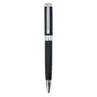 Bolígrafo ejecutivo en color negro con detalles y clip metálico plateado, ideal para bolígrafos promocionales de alta gama
