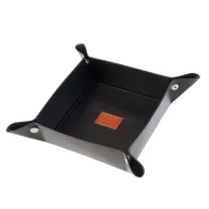 Charola organizadora de escritorio plegable en color negro con broches de presión, ideal como material promocional para regalos de oficina ejecutivos