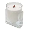 Vela aromática en vaso de cristal con pabilo de madera, ideal como material promocional empresarial y regalos de bienestar