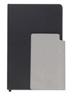Toma fotográfica de libreta córcega promocional, ideal para personalización de marca.