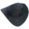 Sombrero de ala ancha color gris oscuro para protección solar, complementario a tus utensilios para acampar