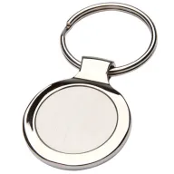 Llavero metálico redondo en blanco diseñado para personalización y grabado de llaveros promocionales corporativos