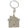 Llavero metálico con forma de casa y enganche giratorio, ideal para el sector inmobiliario y grabado de llaveros promocionales corporativos