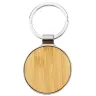 Llavero circular metálico con centro de madera de bambú listo para grabado, ideal para llaveros promocionales ecológicos