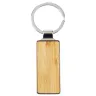 Llavero rectangular metálico con cuerpo central de madera de bambú listo para grabado de llaveros promocionales ecológicos